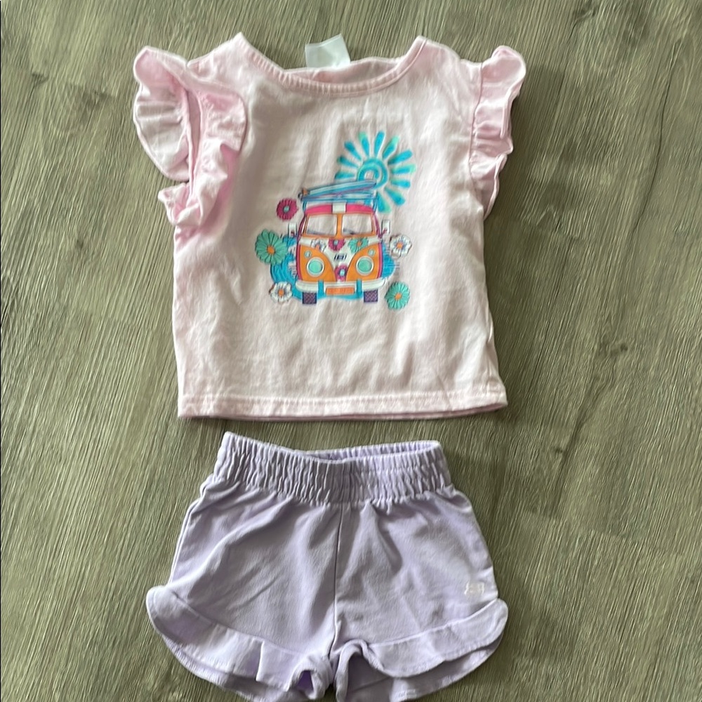 Pink Ruffle Top and Purple Shorts Set